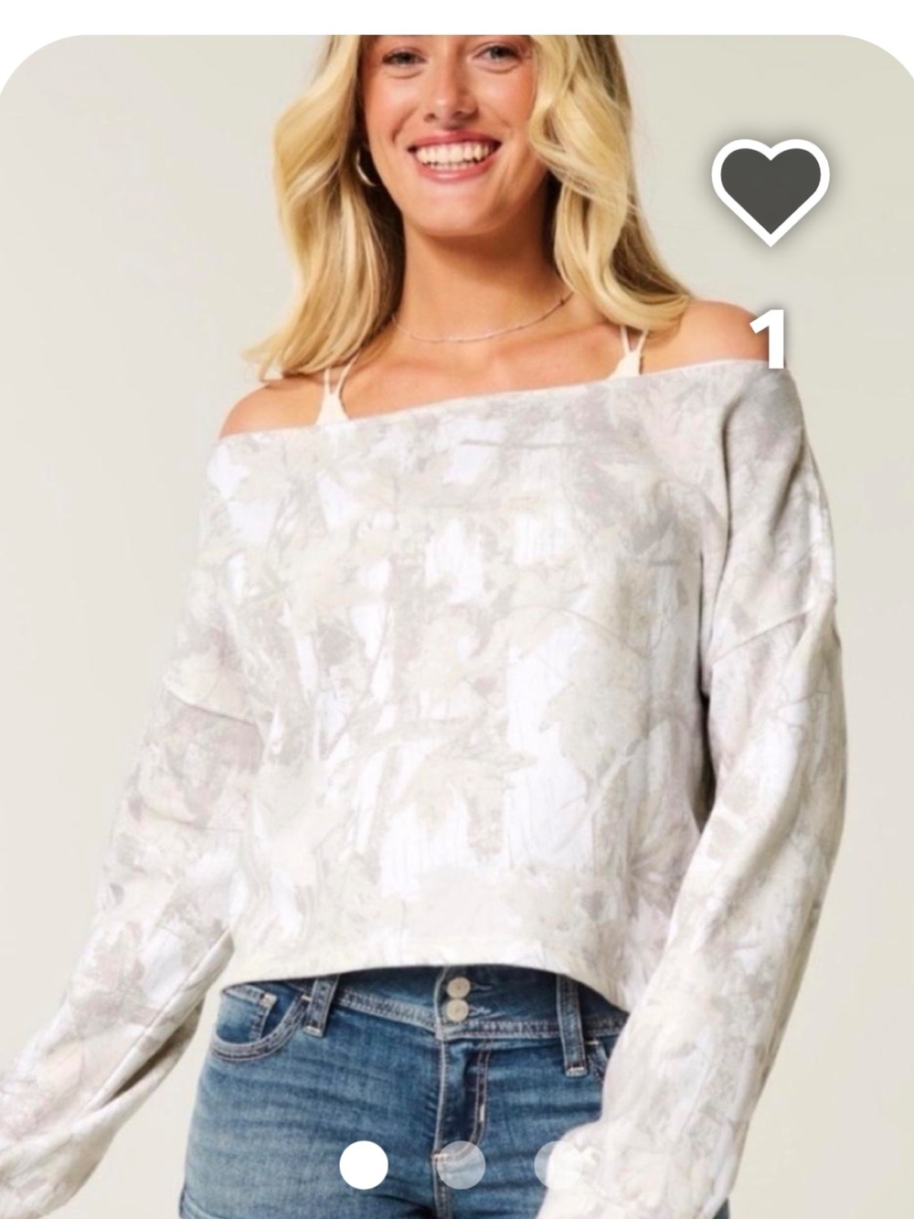 Hollister Off-the-Shoulder Light Gray and Cream Sweater